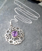 Vintage ORTAK Amethyst Pendant Necklace - Malcolm Grey on 20" silver chain - 8.2g