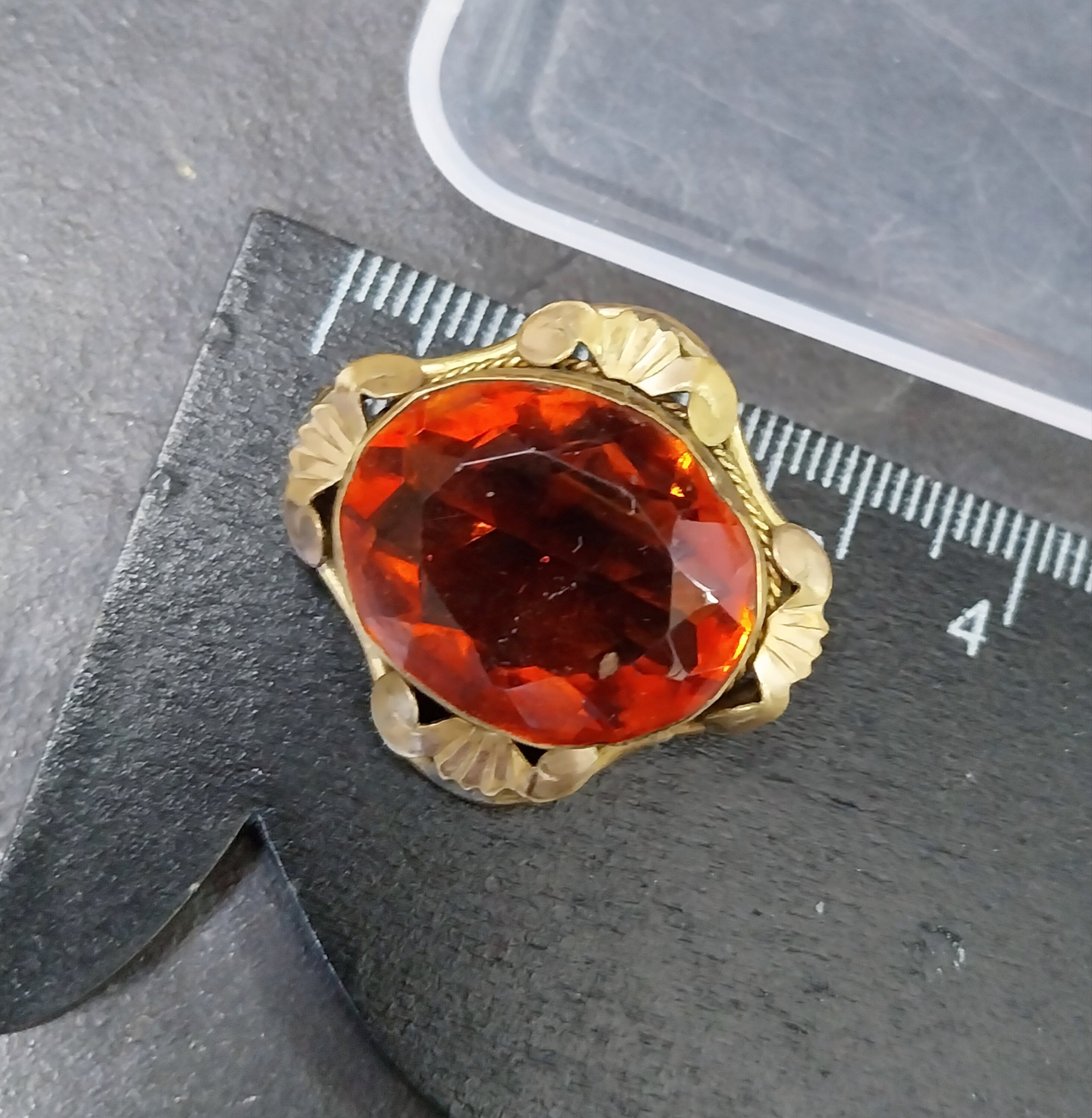 Antique Pinchbeck BROOCH with Brandy Orange Gemstone - 6g