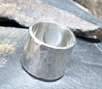 Wide Sterling Silver Moonstone Ring - uk size Q (us 8) - 16.1g
