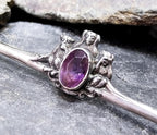 VICTORIAN AMETHYST BROOCH - Three Wise Monkeys Pin - Antique Silver