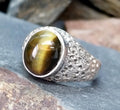 Vintage SILVER Signet RING - Tigers Eye Gemstone - Size uk T ( us 9.5) - 7.7g