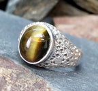 Vintage SILVER Signet RING - Tigers Eye Gemstone - Size uk T ( us 9.5) - 7.7g