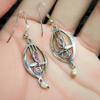 Sterling Silver CELTIC ROSE Dangle Earrings - with Purple amethyst Stone - 4.2g