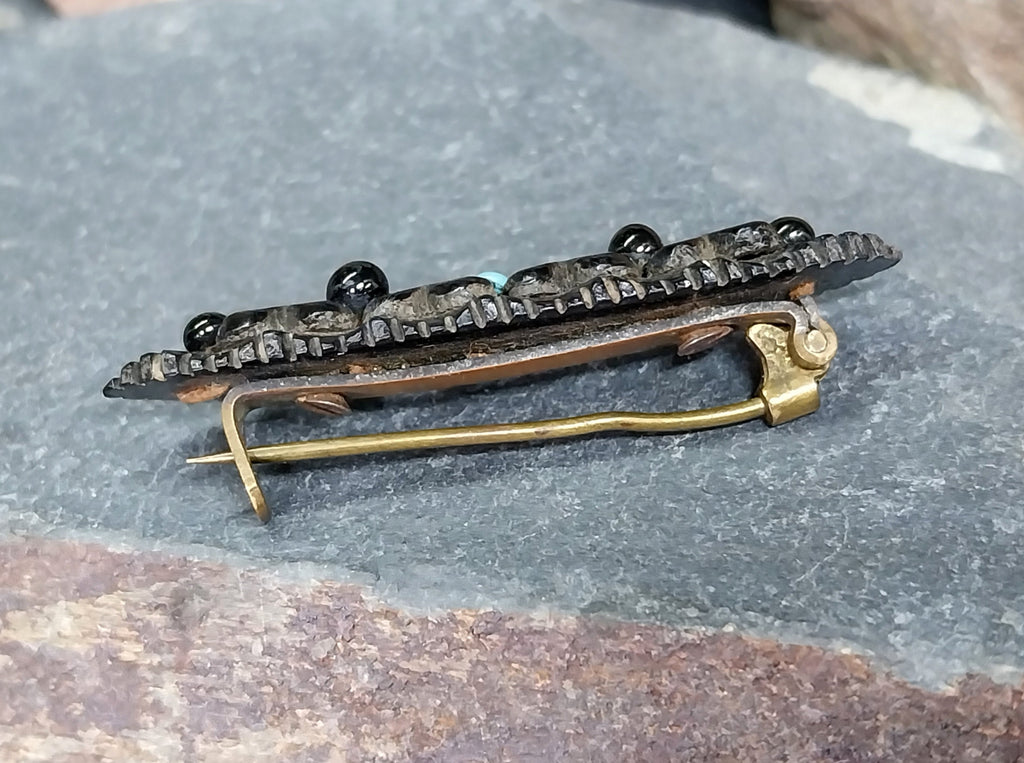 Victorian Black BROOCH - with turquoise - 2.8g