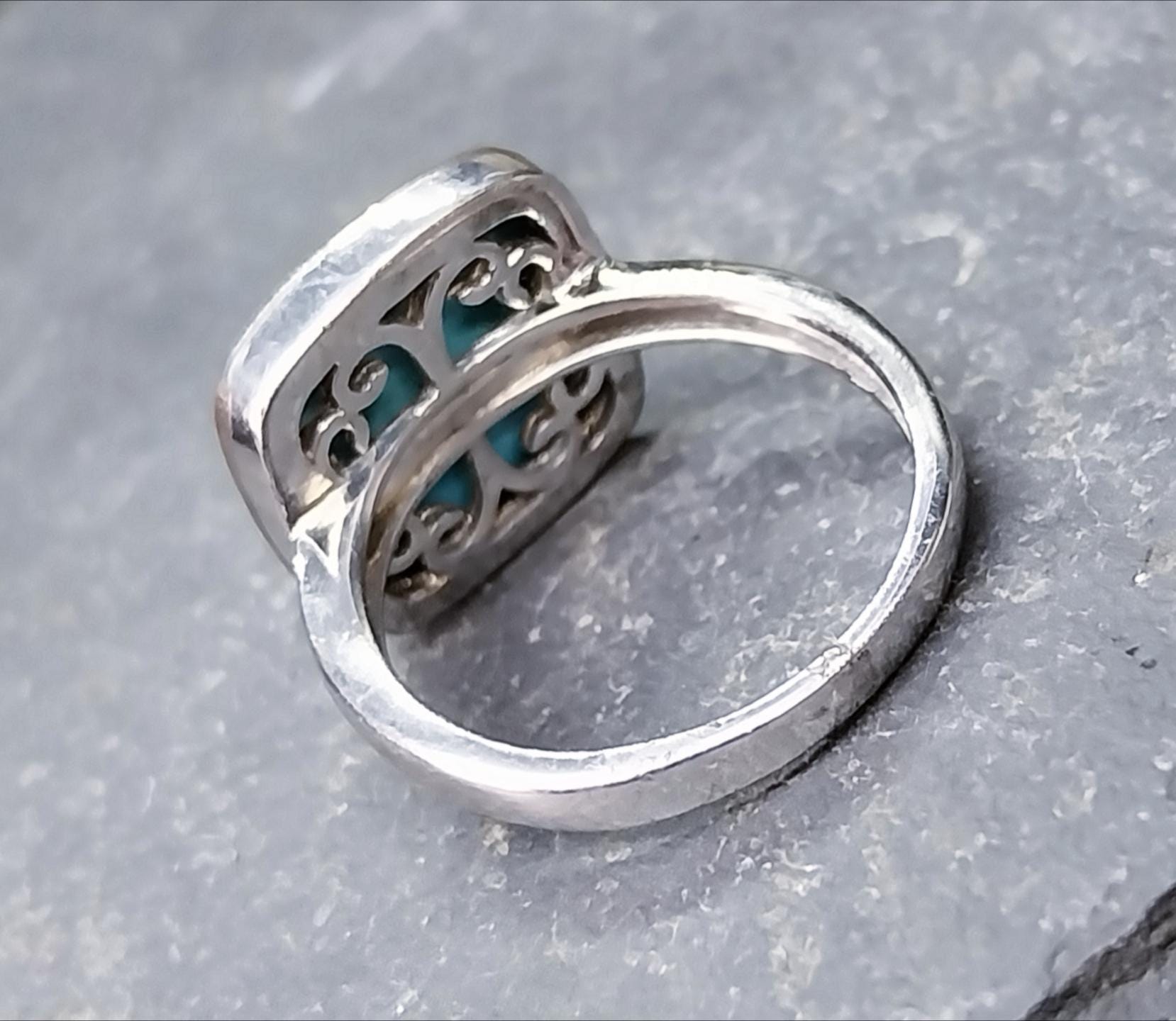 Vintage Sterling SILVER Turquoise Ring - Size uk N (us 7) - 4g