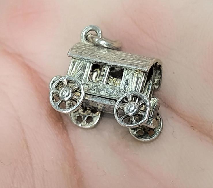 Vintage Silver COWBOY / GYPSY WAGON Charm - Opens Up - Bracelet - 5.1g