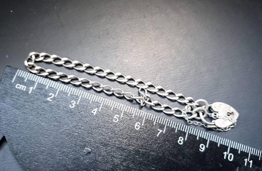 Vintage SILVER LINK BRACELET with Padlock Lock Clasp c 1977 - 18cm - 6.6g