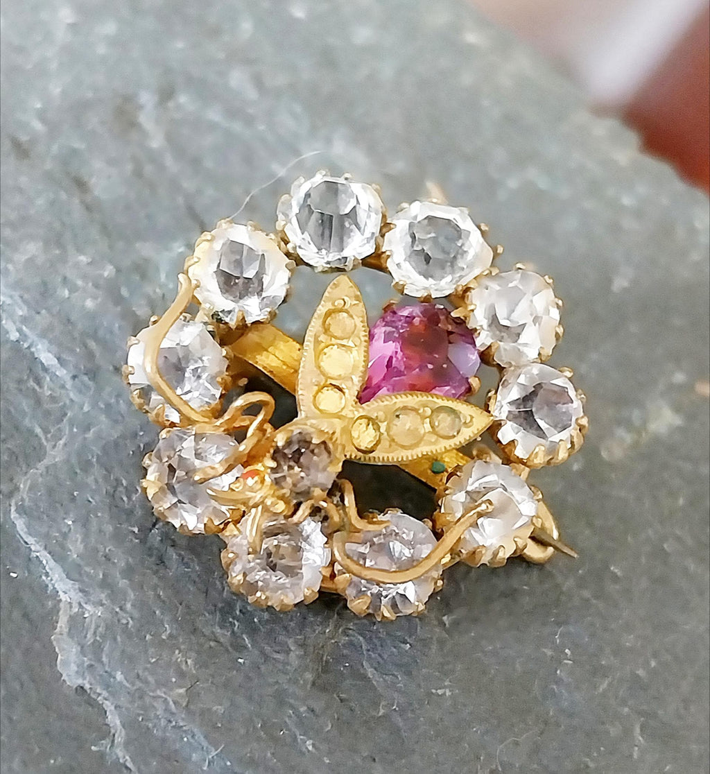 VICTORIAN FLY Insect BROOCH - Pinchbeck Pin and Paste stones