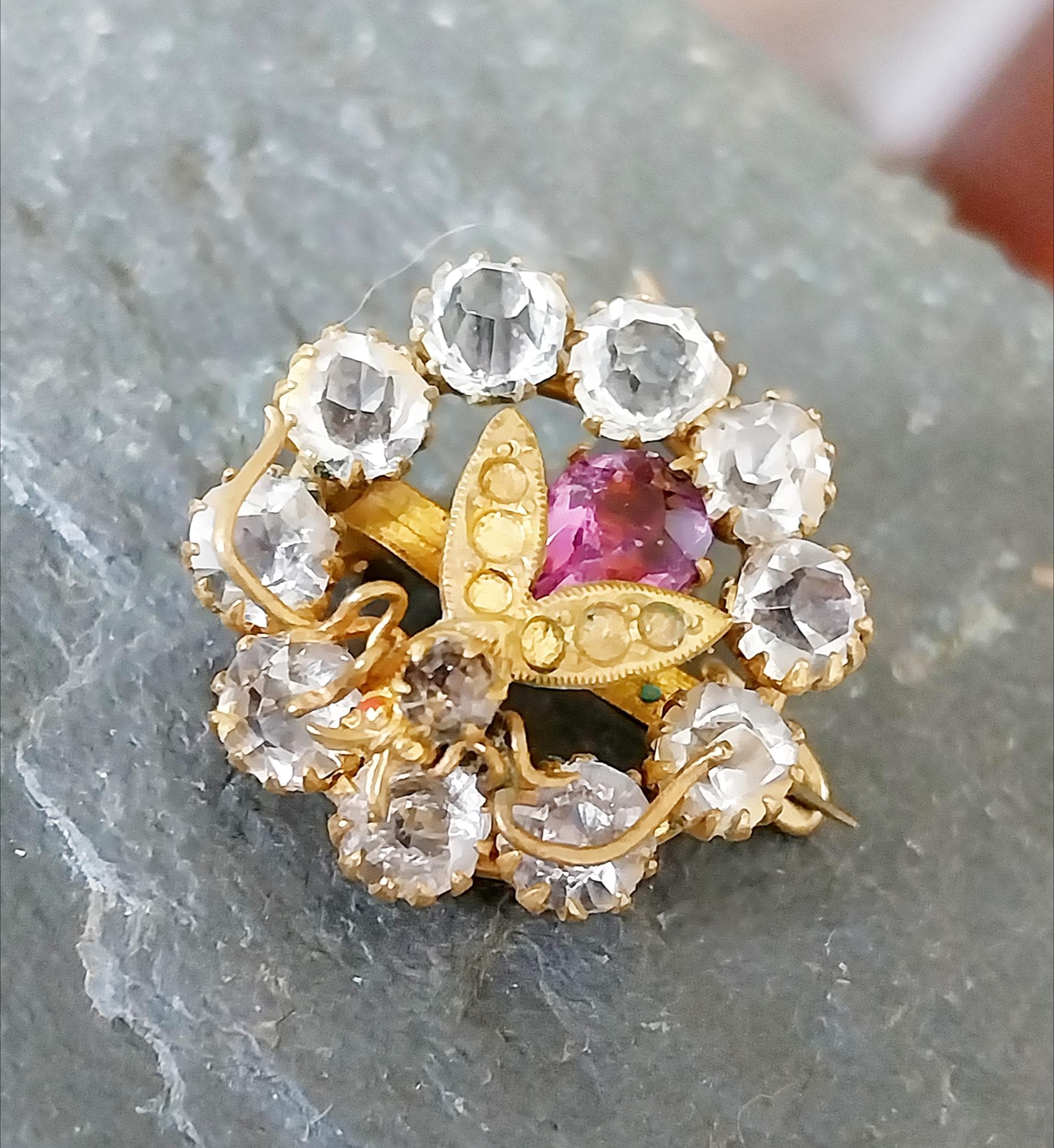 VICTORIAN FLY Insect BROOCH - Pinchbeck Pin and Paste stones