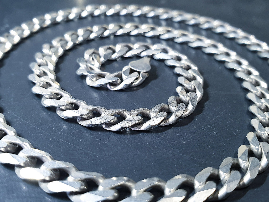 Chunky STERLING SILVER Flat Curb Link Chain Necklace - 20" Long - 32.8g