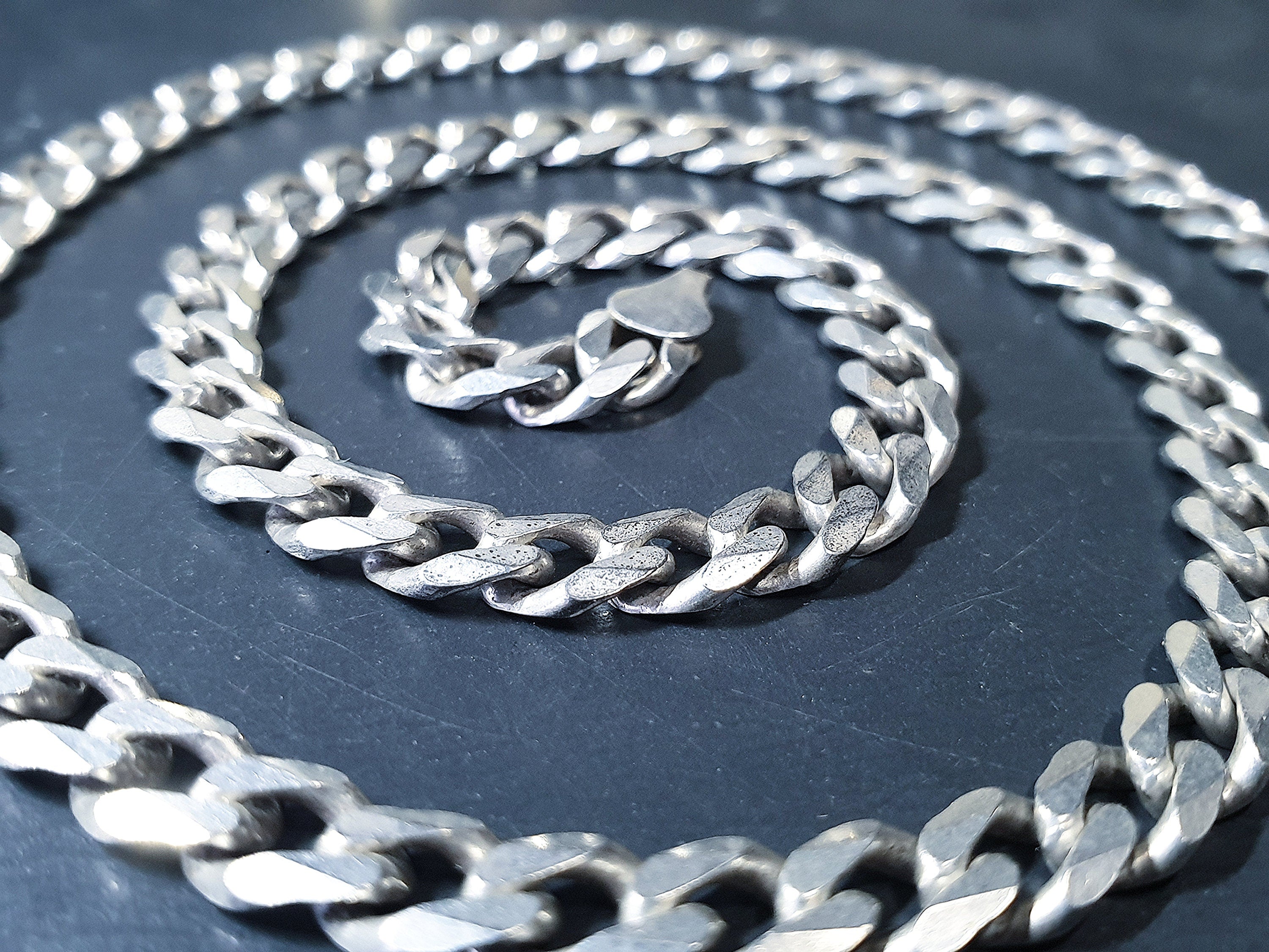 Chunky STERLING SILVER Flat Curb Link Chain Necklace - 20" Long - 32.8g