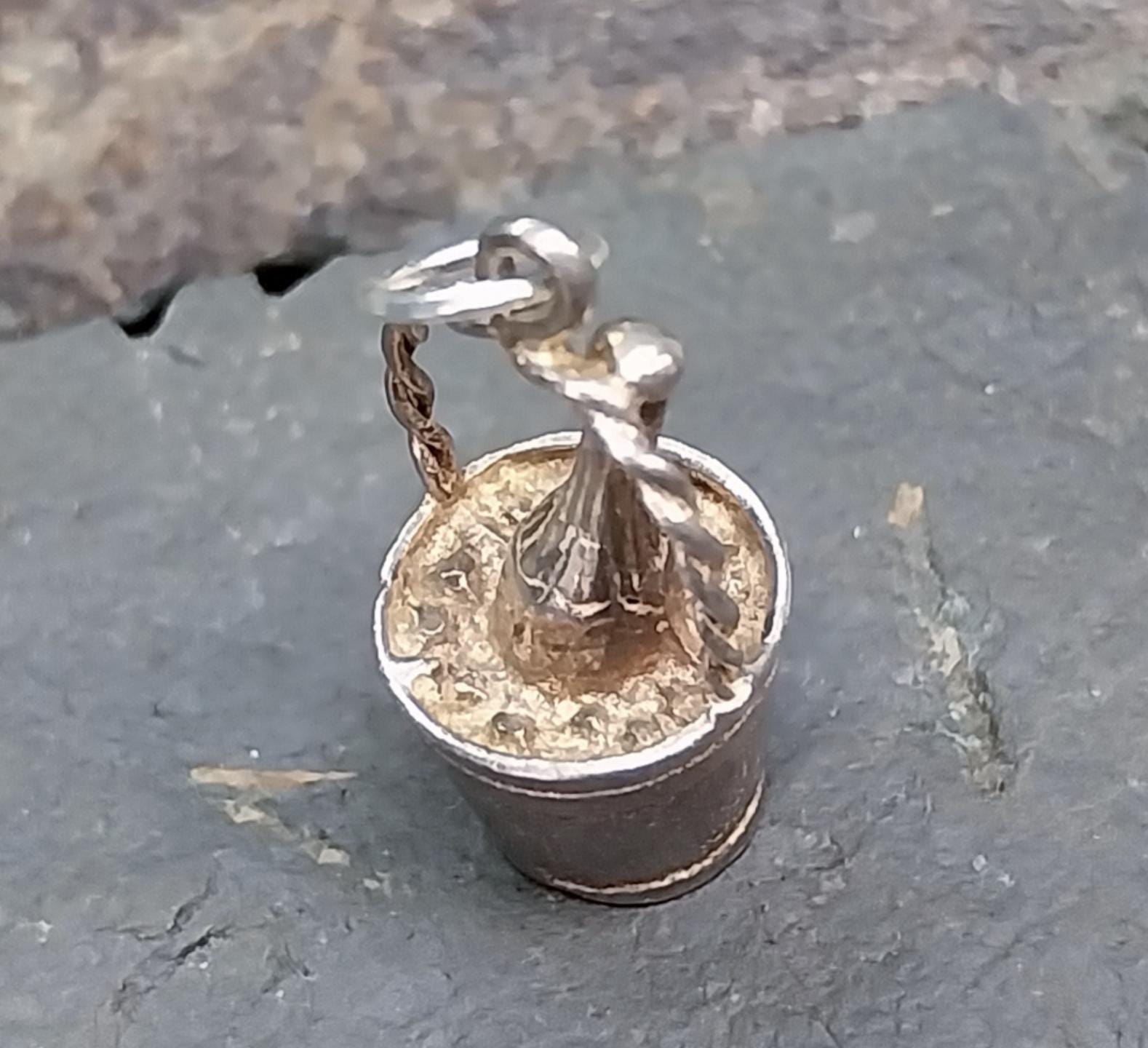 Vintage Silver CHAMPAGNE BOTTLE in bucket Charm or Pendant - 3.3g