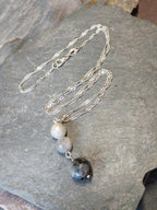 Sterling SilverTriple Drop Beads Necklace Pendant on 18" Chain - 4.9g