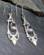 Sterling Silver Dangle Earrings - with Purple amethyst Stone - 4.2g