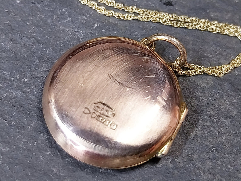 9ct GOLD Circle LOCKET - Chester c 1954 with 18" Chain - 2.5g
