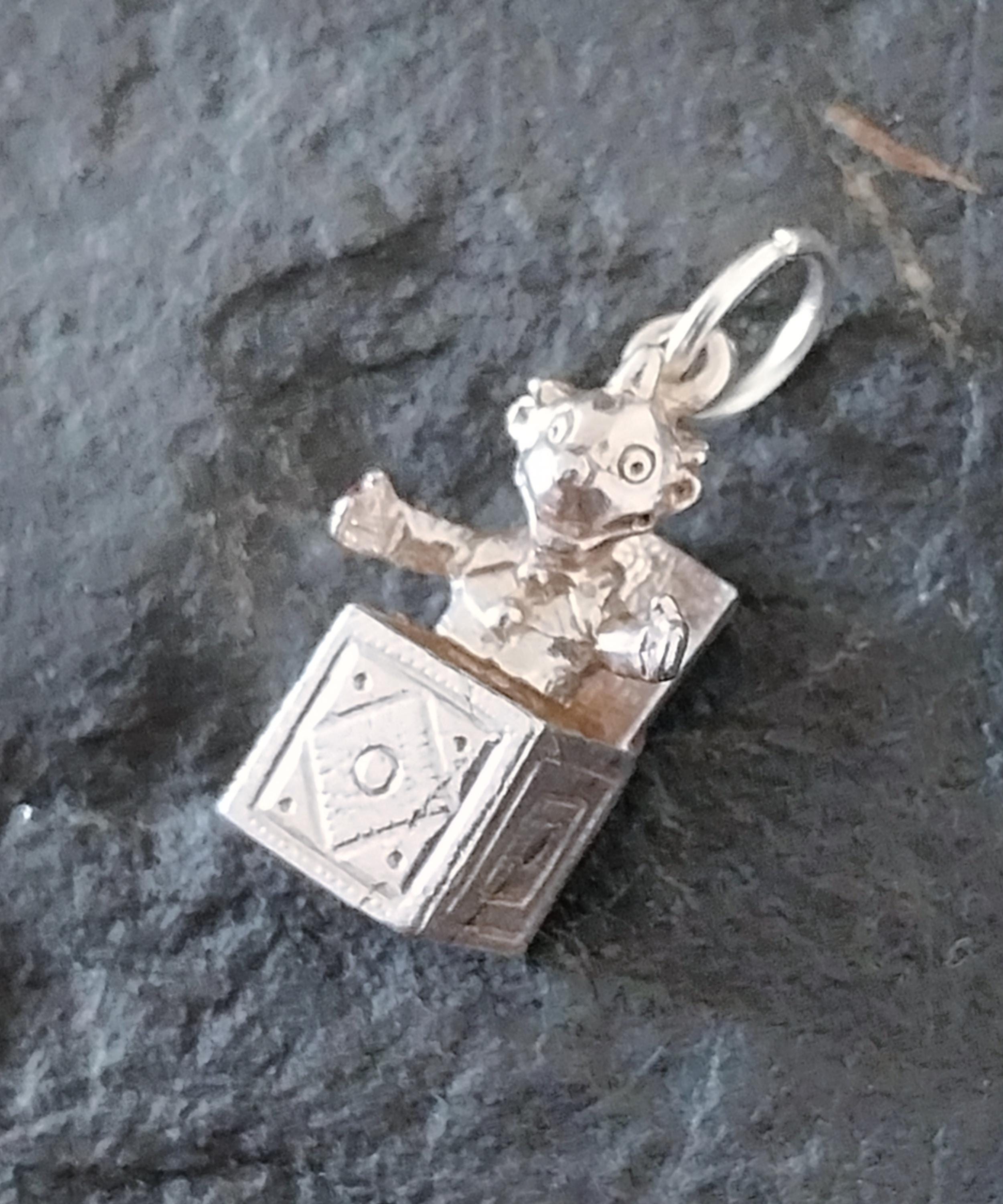 Sterling Silver Jack in a Box Toy Charm for Bracelet or Pendant - 2g