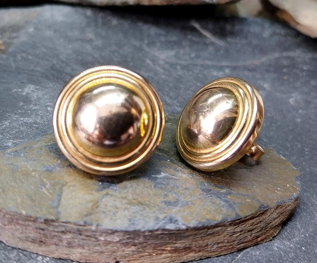 Vintage 9ct Gold Dome Stud EARRINGS Large - butterfly backs, 2.5g