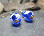 Vintage Murano Style Blue Bead EARRINGS - Long Dangling  - 8.5g