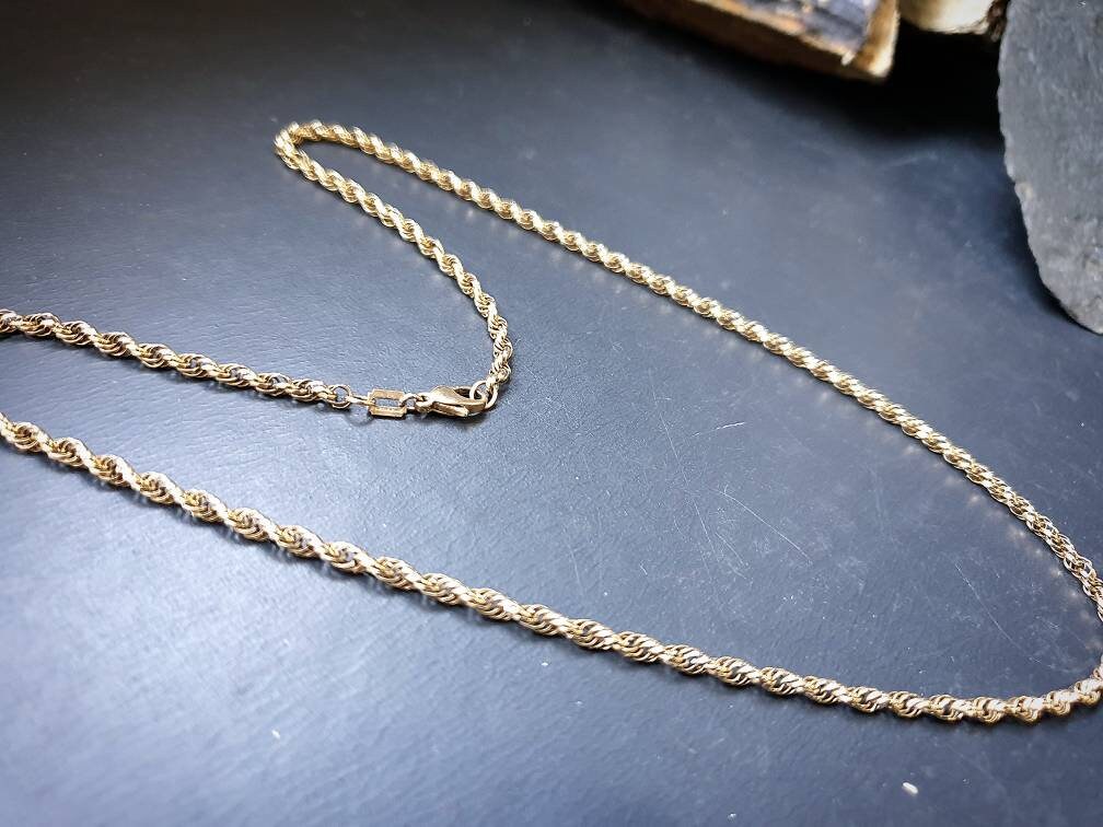 Vintage 9ct GOLD Rolo Belcher Triple Link Chain Necklace, 18" - 6.6g