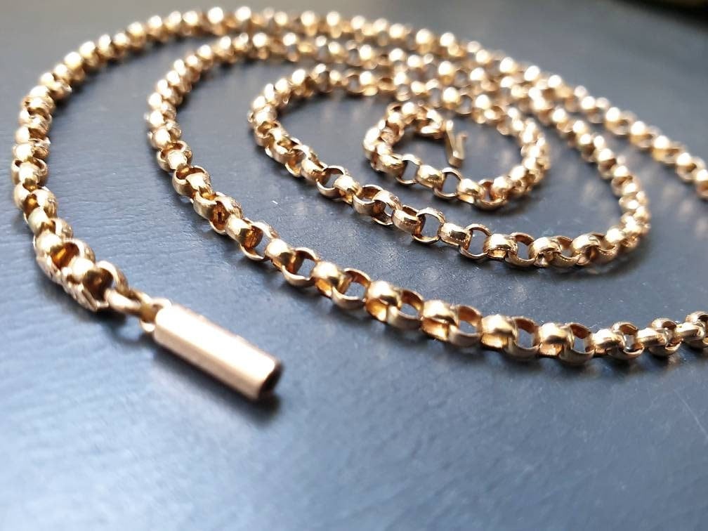 Antique 9ct GOLD ROLO BELCHER Chain Necklace with Barrel Clasp - 20" - 6.8g