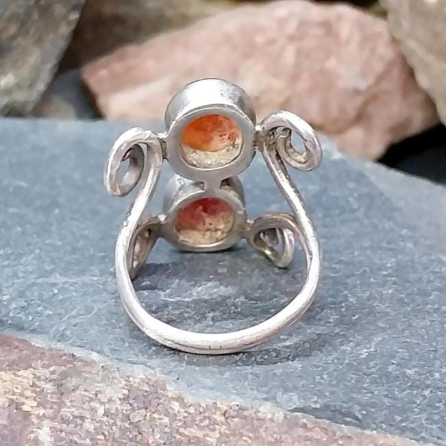 Vintage Double CARNELIAN Sterling Silver Ring - uk size N (6.5) - 4.1g