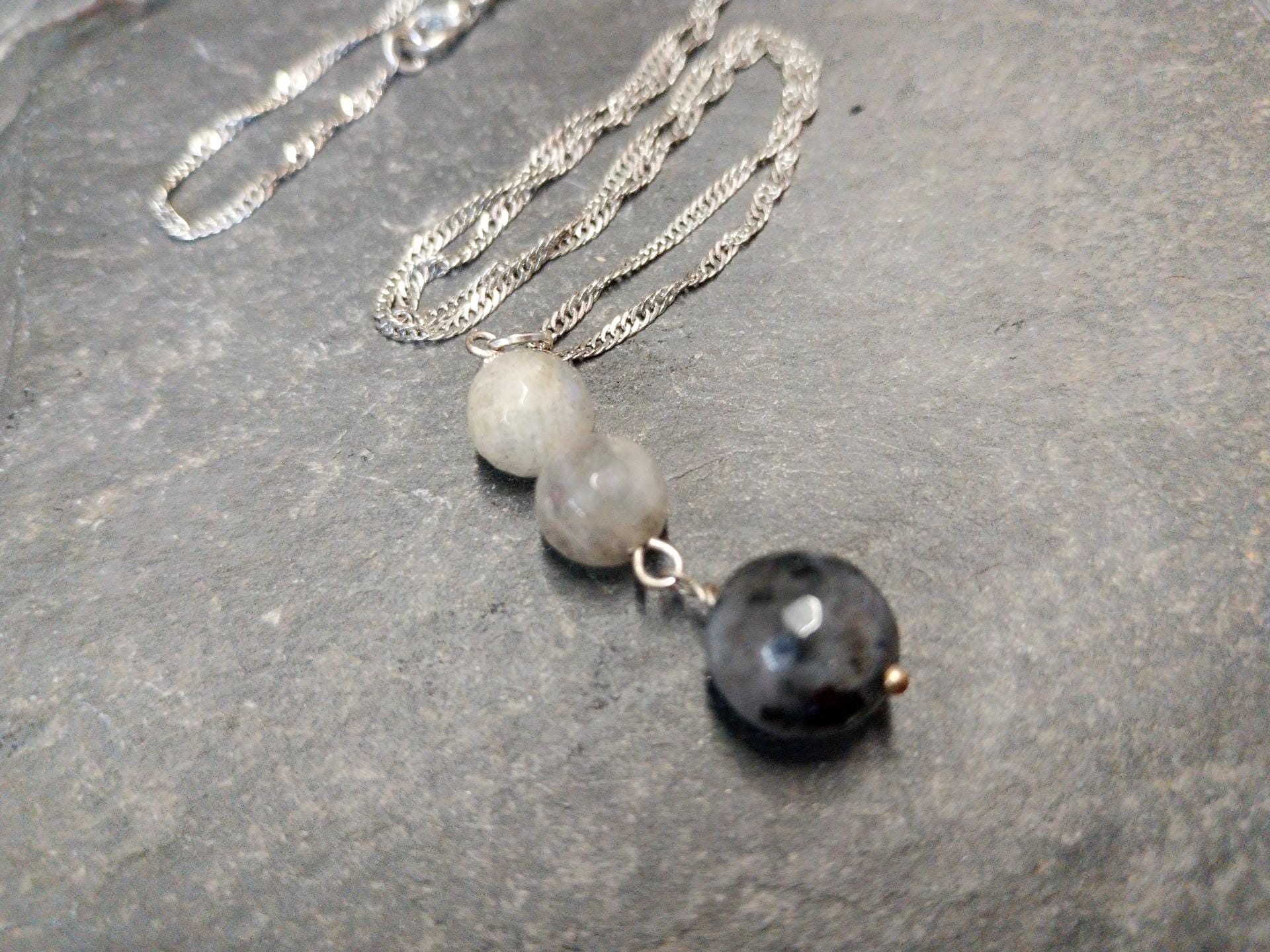 Sterling SilverTriple Drop Beads Necklace Pendant on 18" Chain - 4.9g