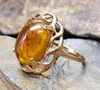 Vintage 9ct GOLD FIRE AMBER Ring - Size uk Q (us 8) - 2.5g