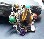 Vintage Sterling Silver Brooch with Celtic Design and Agate Gemstones  - 12.2g