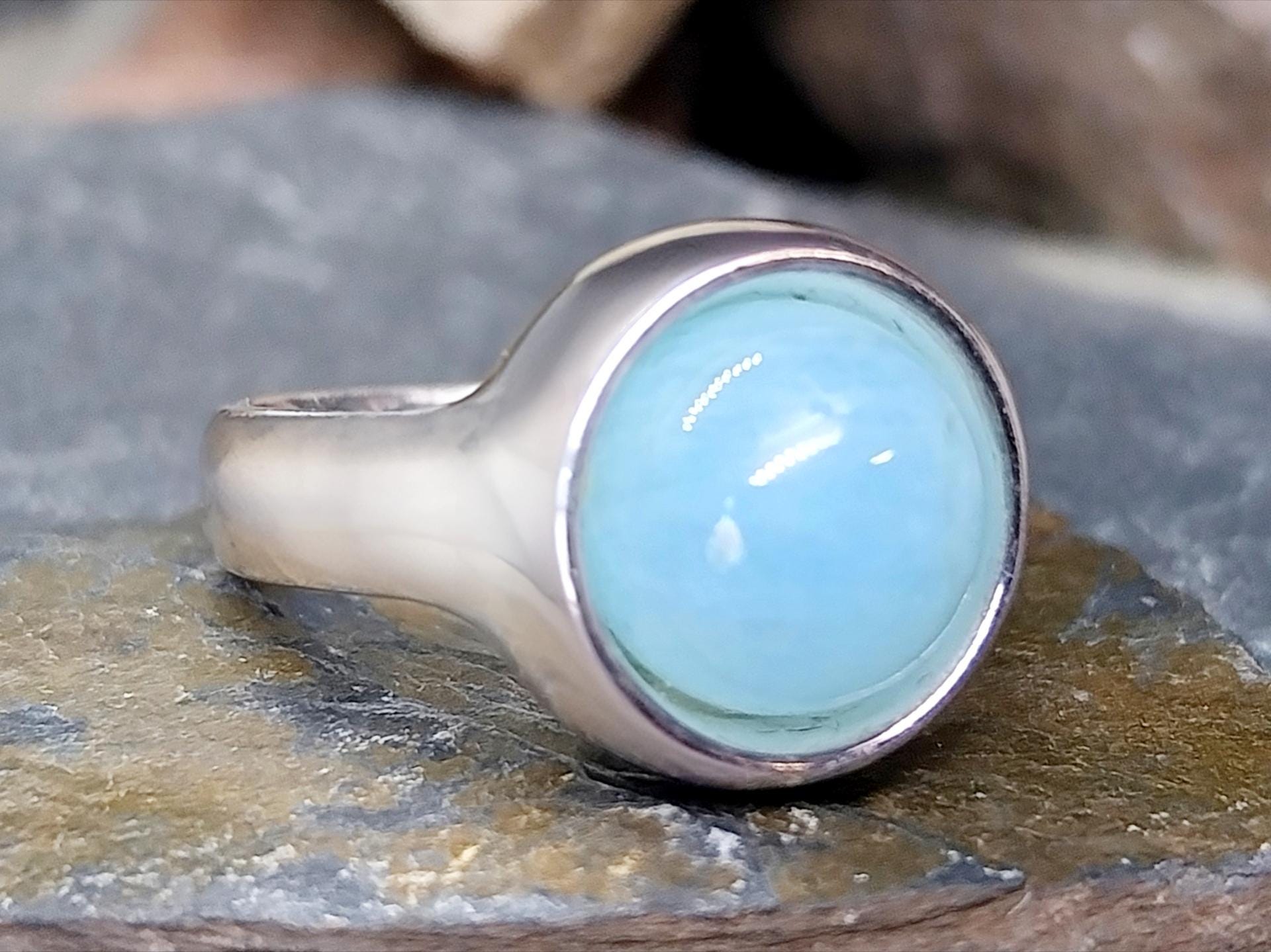 Georg Jensen Blue Chalcedony RING - Sterling Silver MOONSTONE Sphere - size L (5.5) - 8.3g