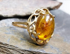Vintage 9ct GOLD FIRE AMBER Ring - Size uk Q (us 8) - 2.5g