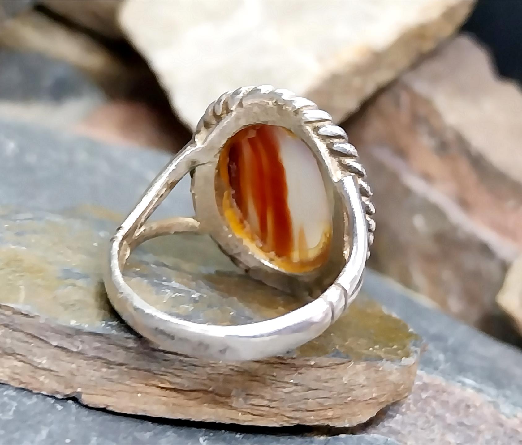 Vintage SILVER Jasper Flame AGATE Ring - Size uk R (us 8.5) - 7.8g