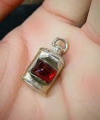 Vintage Silver LANTERN LAMP CHARM - with Red Glass for Bracelet - 3.8g