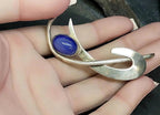 SILVER MODERNIST Brooch with Blue Agate Cat eye gemstone - 7.7g