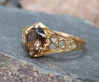 Vintage 9ct GOLD Smoky Quartz Ring - Size uk P (us 7.5) - 2g