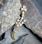 Vintage SHAMROCK Clover Brooch - Gold Tone with Clear Paste Stones