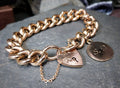 Antique Vintage Solid 9ct Rose GOLD LINK Bracelet & Heart Padlock Clasp - 20.1g