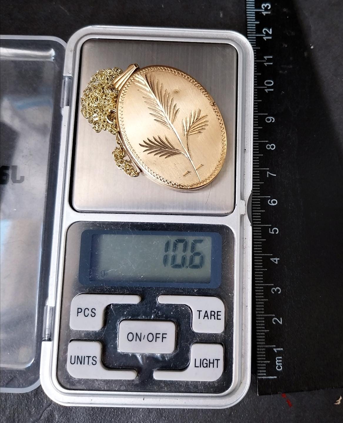 Large Vintage Gold LOCKET Necklace, Ferns - Rolled Gold with 18" Chain - 10.6g