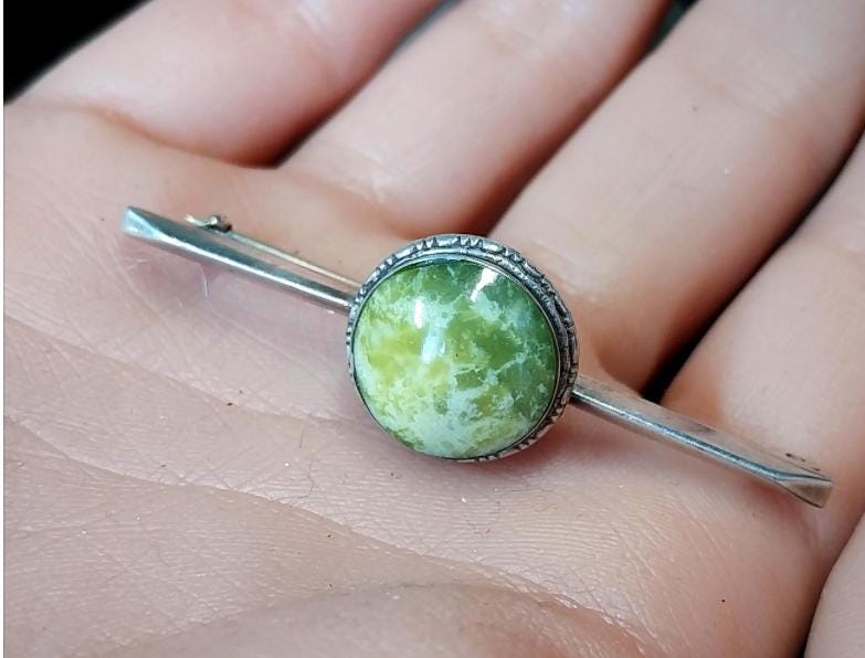 Vintage Sterling Silver Connemara Marble Brooch - Tie Pin - 4.2g