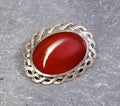 Vintage Sterling Silver Vibrant red Carnelian Brooch - 5.6g