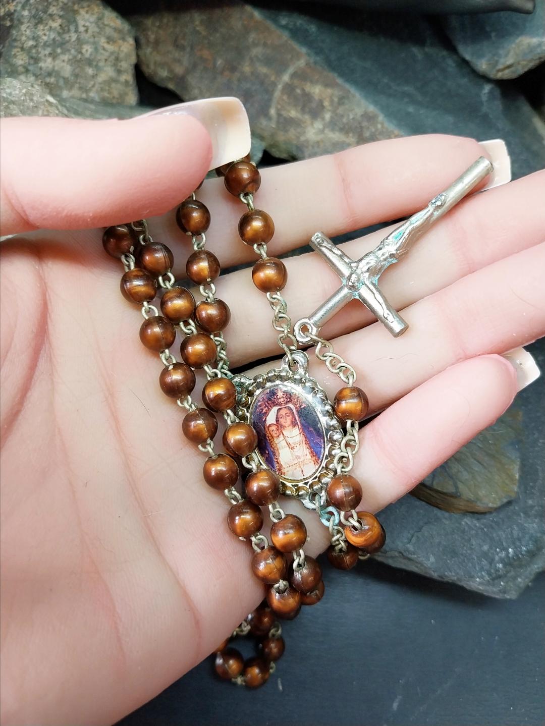 Vintage ROSARY BEADS with Crucifix - 22" Necklace - 18.7g
