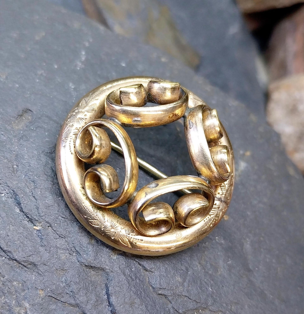 Antique 9ct Rolled Gold BROOCH - Spiral Design - Victorian - 12.9g