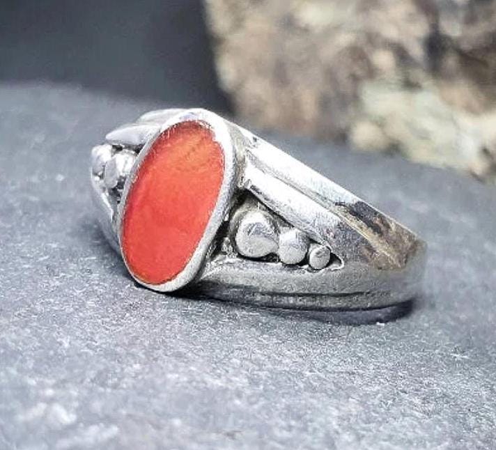 Vintage CARNELIAN STERLING SILVER Ring - uk size P 1/2 (us 8) - 4.4g