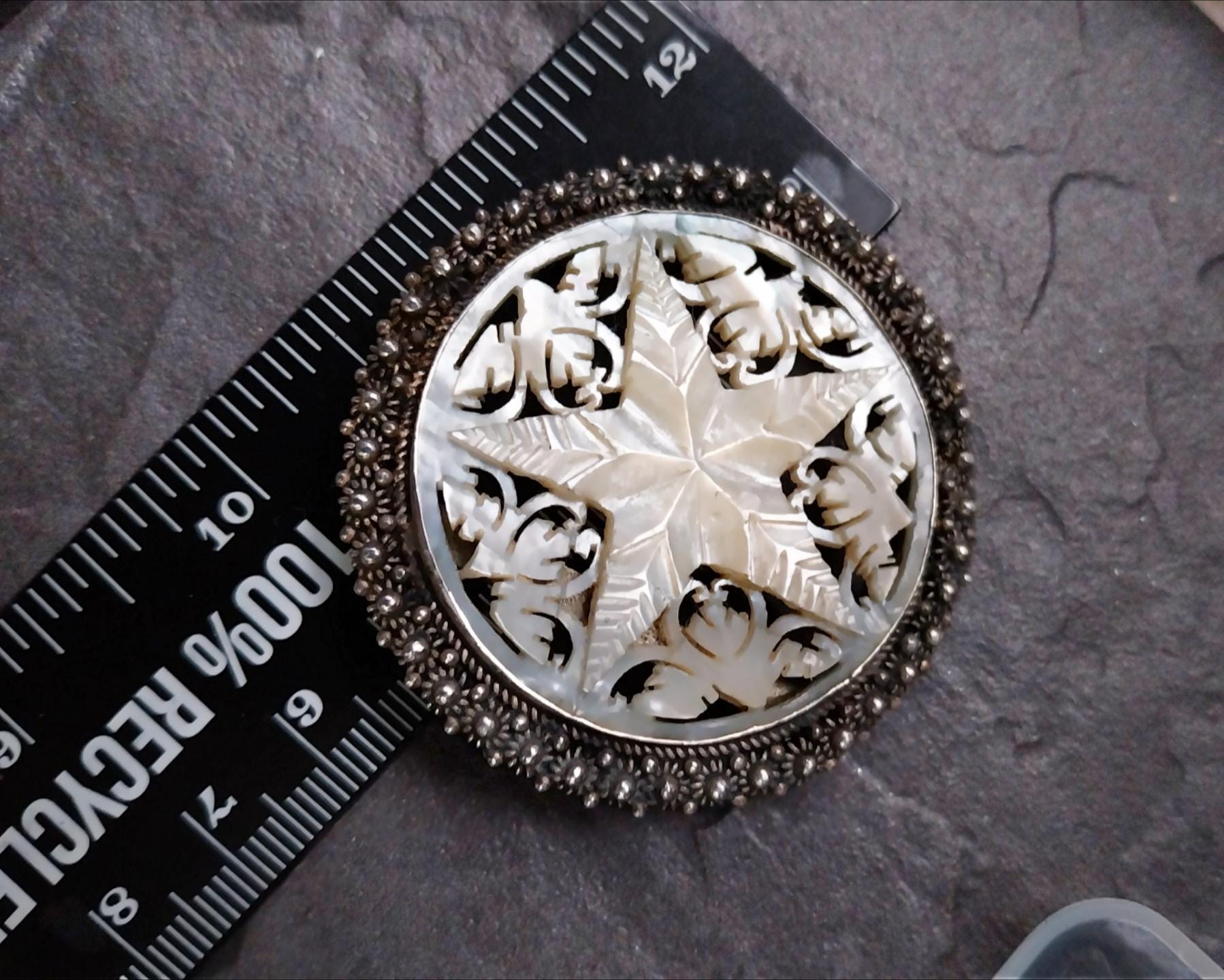 Large Vintage Sterling Silver and Mother of Pearl Christmas Star Brooch 17.2g