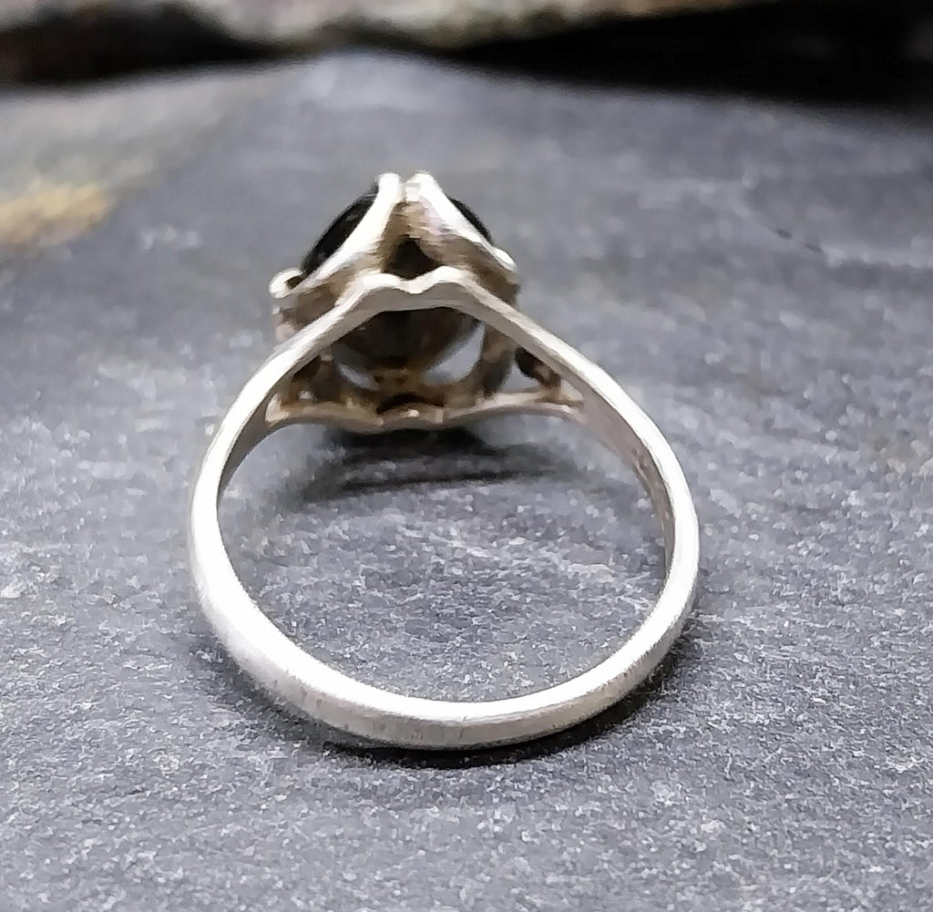 Vintage SILVER RING with Smoky Quartz - uk size L (us 5.75) - 2.2g