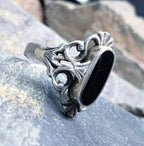 SILVER ONYX RING - Jet Black Stone - Size uk M ( usa 6.5) - 3.2g