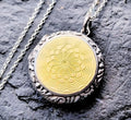 Sunflower Yellow Enamel Guilloché Locket Sterling Silver & 18" chain - 9.8g