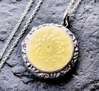 Sunflower Yellow Enamel Guilloché Locket Sterling Silver & 18" chain - 9.8g