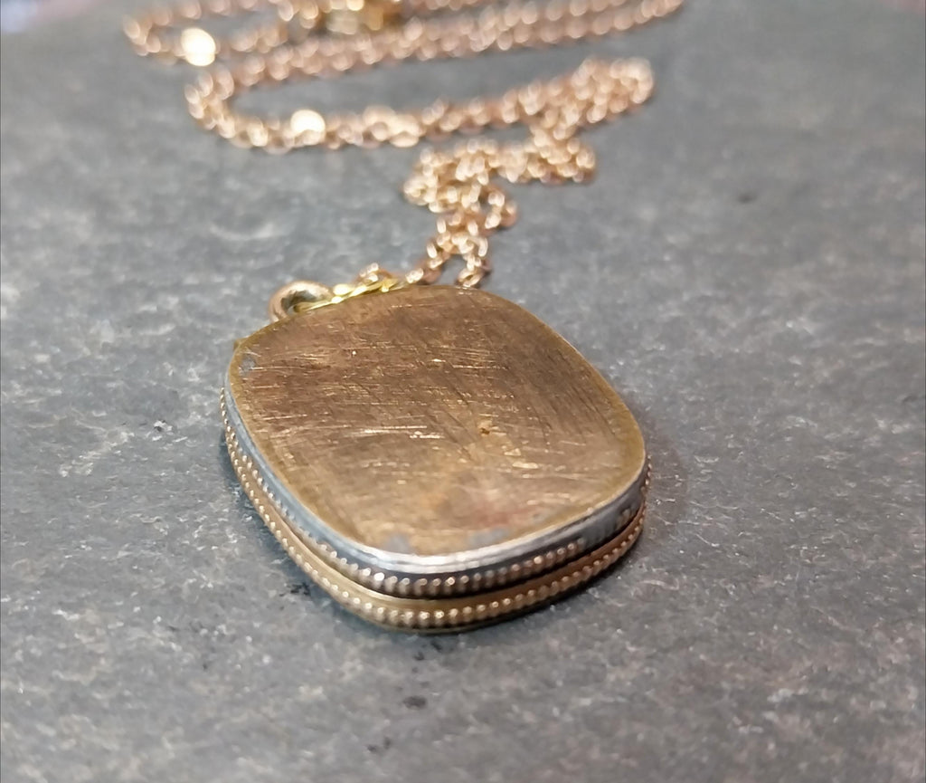 ANTIQUE Rectangular Oval LOCKET - Pinchbeck Gilt on 18" Chain - 7.9g