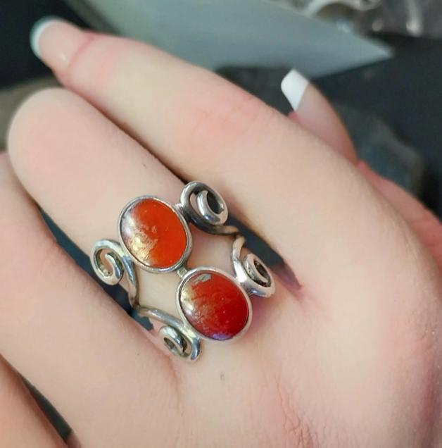 Vintage Double CARNELIAN Sterling Silver Ring - uk size N (6.5) - 4.1g