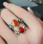 Vintage Double CARNELIAN Sterling Silver Ring - uk size N (6.5) - 4.1g